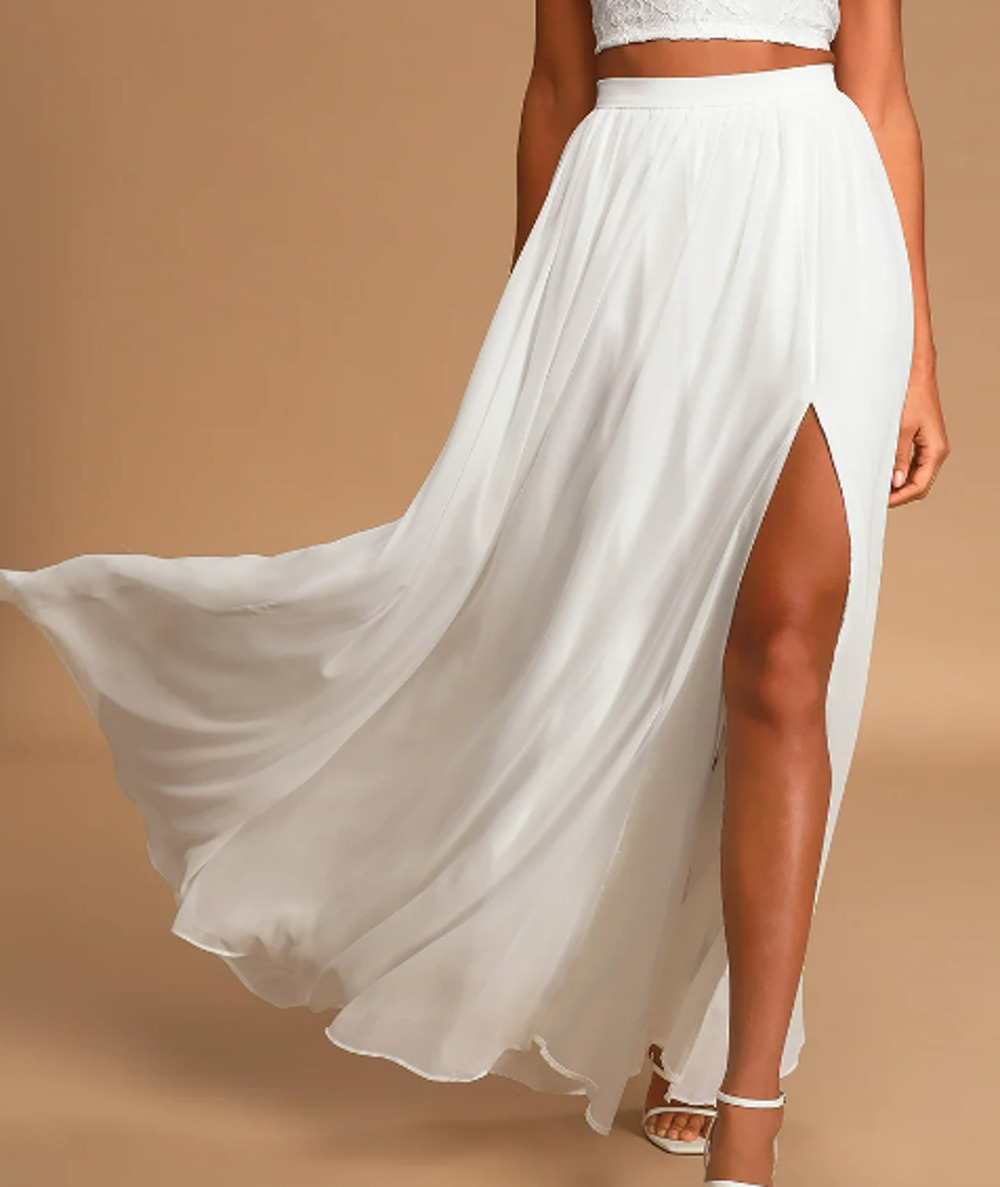 LULU'S sz XS Sweet Stunner White Maxi High Waist Chiffon Skirt new B59